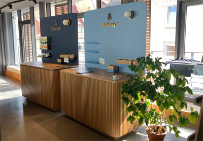 Aluminium Klapptheke Empfamgstheke Modultheke Eiche furniert Streifen